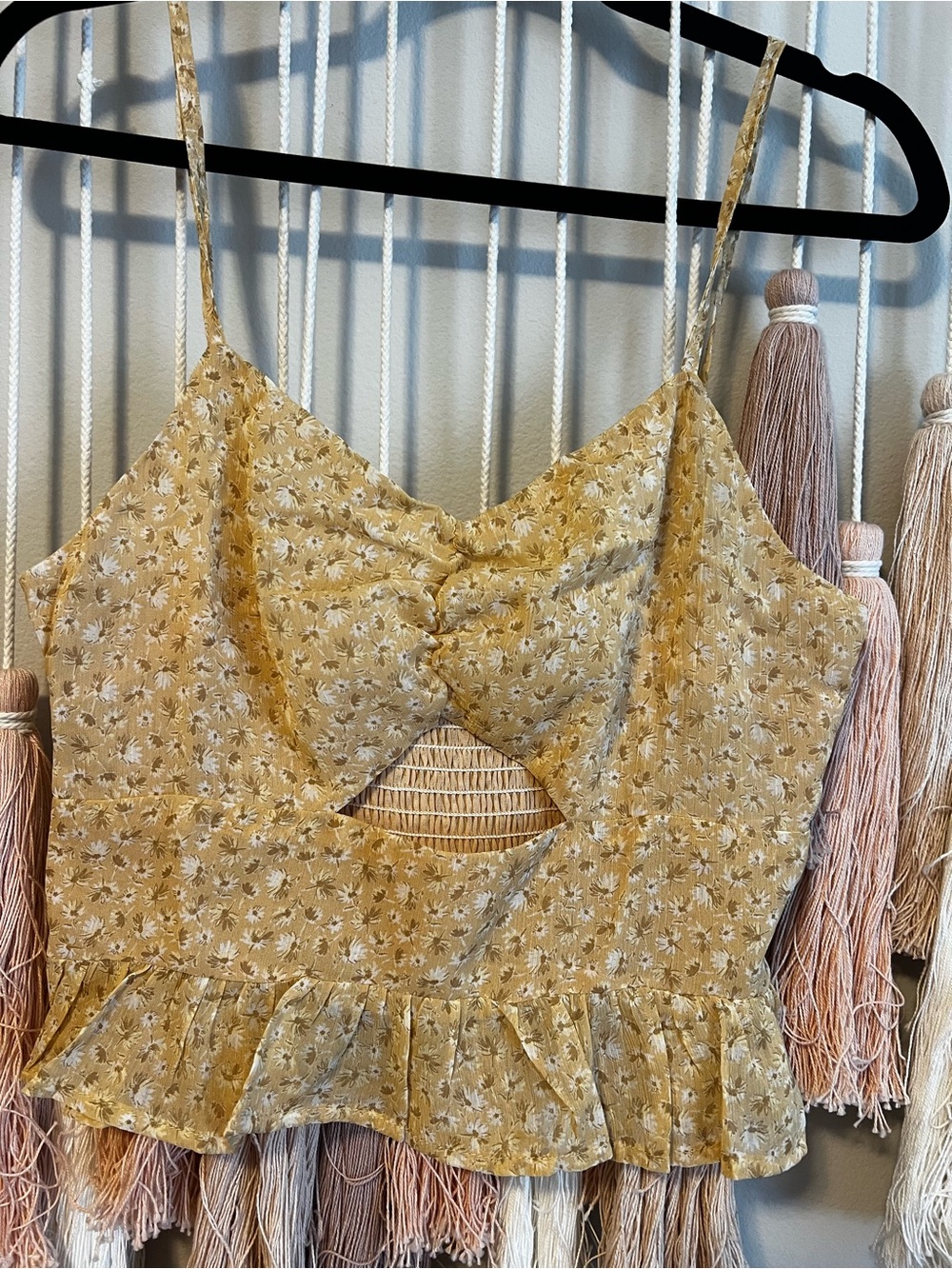 Promesa Floral Tie-Front Ruffle Crop Top - Yellow size M NWT